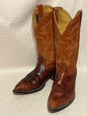 Artillero Men’s 8.5 Genuine Python Exotic Leather Cowboy Boots Mexican Made EUC